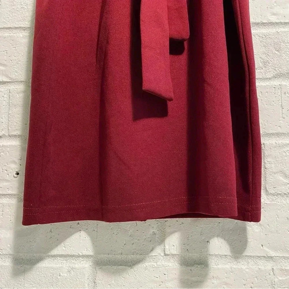 SHEIN Bodycon Dress Size Large Cape Sleeve Red Burgundy Cloth Waist Tie Date - Picture 12 of 12